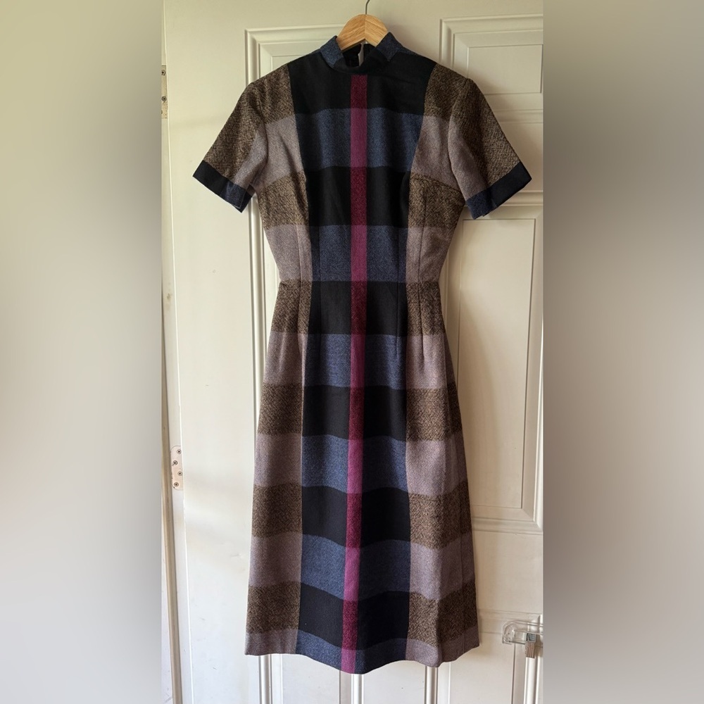 VTG Anne Fogarty Tweed Wool Plaid Midi Dress